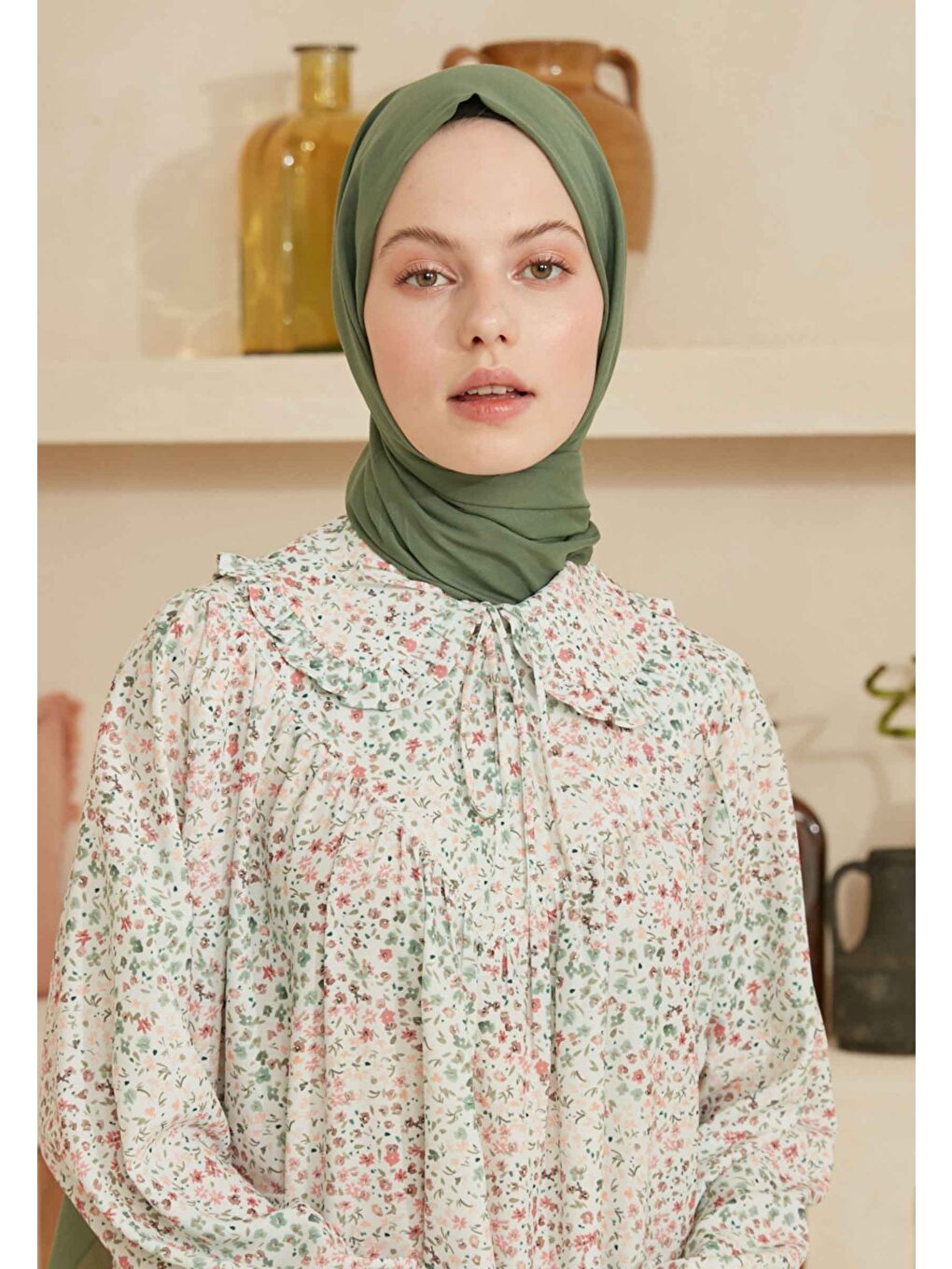 Yeşil İnce Pamuk Vual Şal Mınt-2