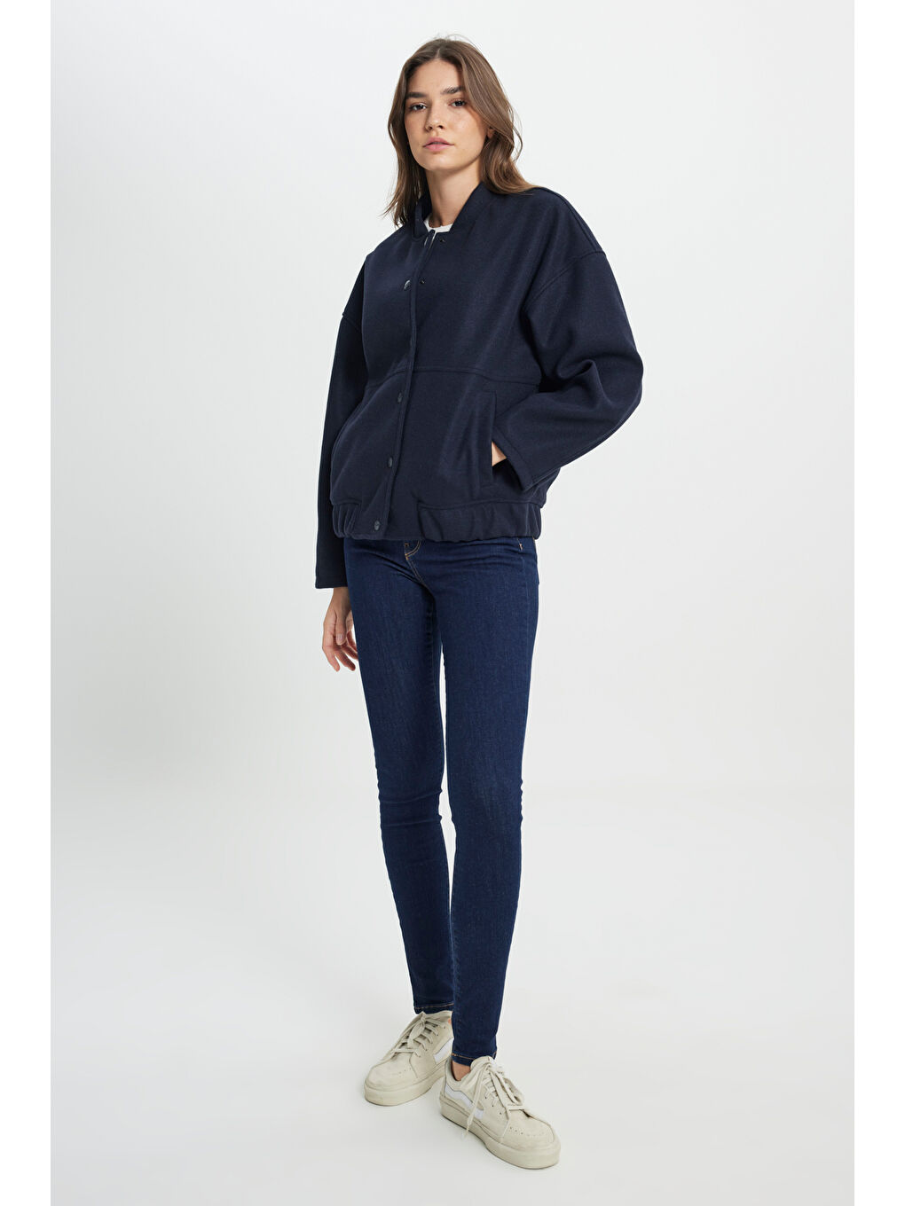 Loose Fit Rahat Kesim Lacivert Bomber Ceket-3