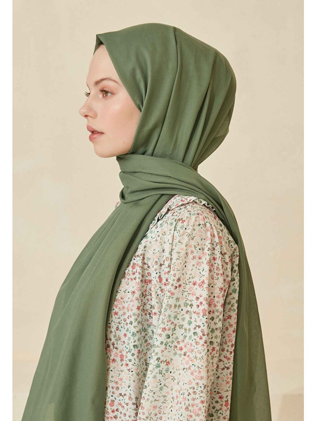 Yeşil İnce Pamuk Vual Şal Mınt-3