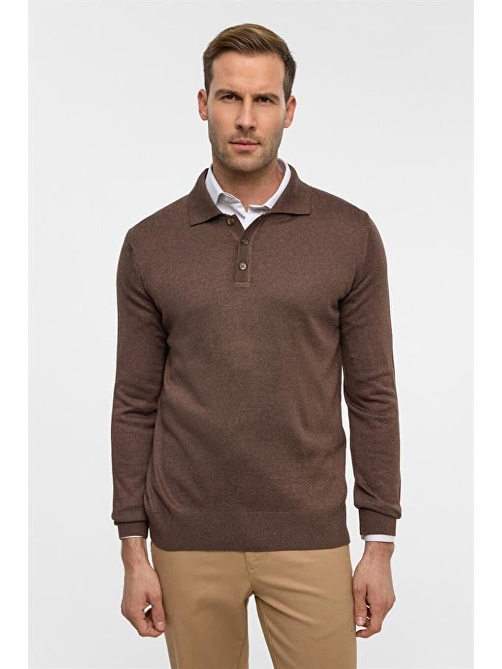 Kahverengi Sütlü Kahve Regular Düz Polo Yaka Triko