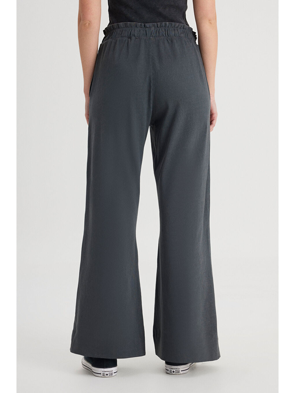 Loose Fit Rahat Kesim Yüksek Bel Geniş Paça %100 Pamuk Antrasit Sweatpant Eşofman-4