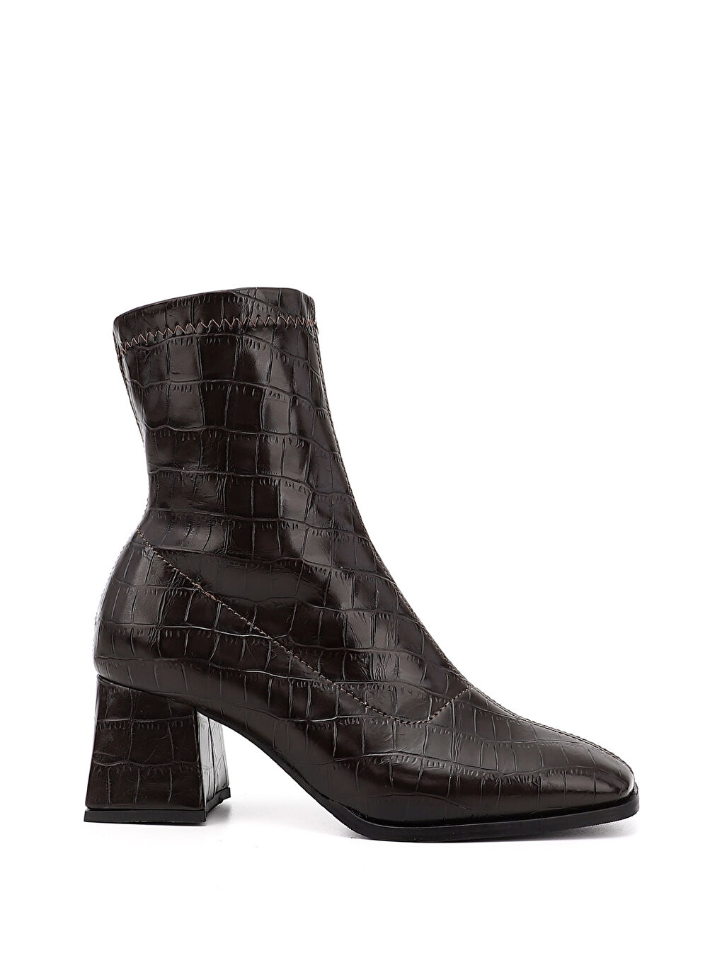 Kahverengi Kadın KAHVERENGİ Deri Görünümlü Kalın Topuklu Streç Bot-1