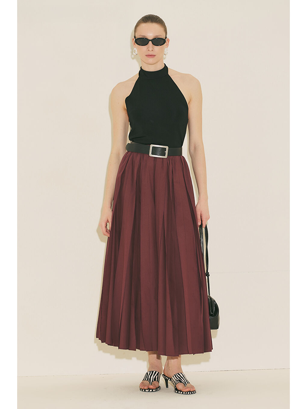 Zeya Parçalı Etek Bordo-2