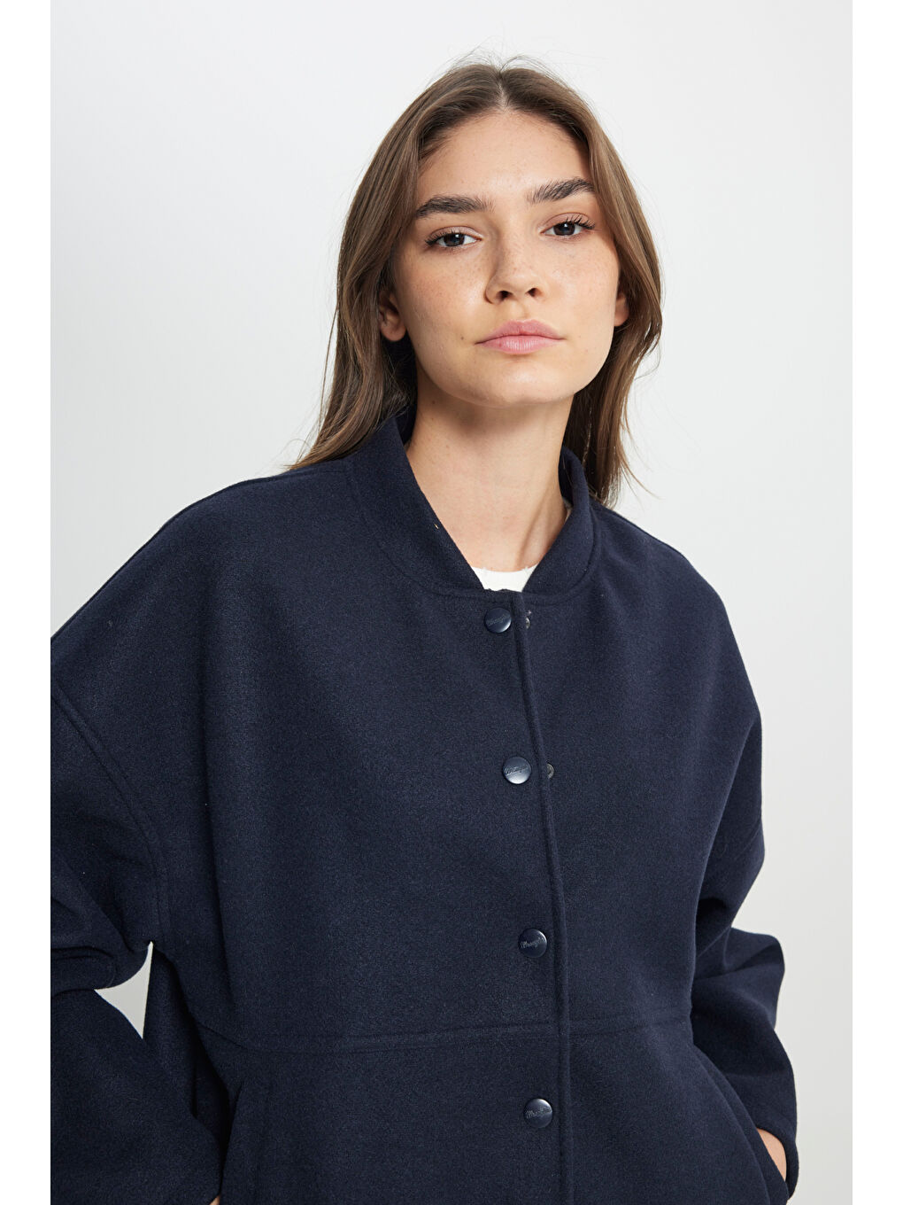 Loose Fit Rahat Kesim Lacivert Bomber Ceket-4