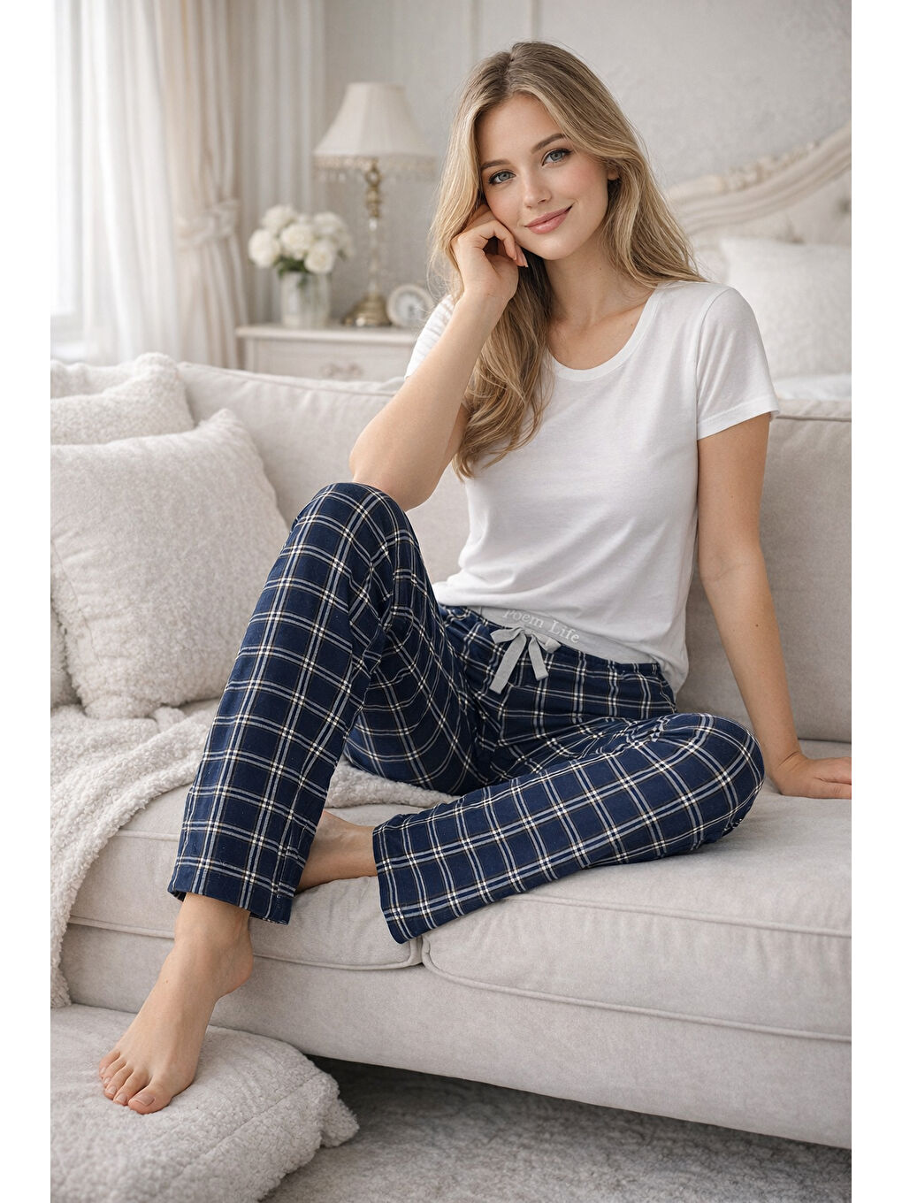 Kadın Viskon Kumaş Penye Tek Pijama Alt 21 Lacivert01-3