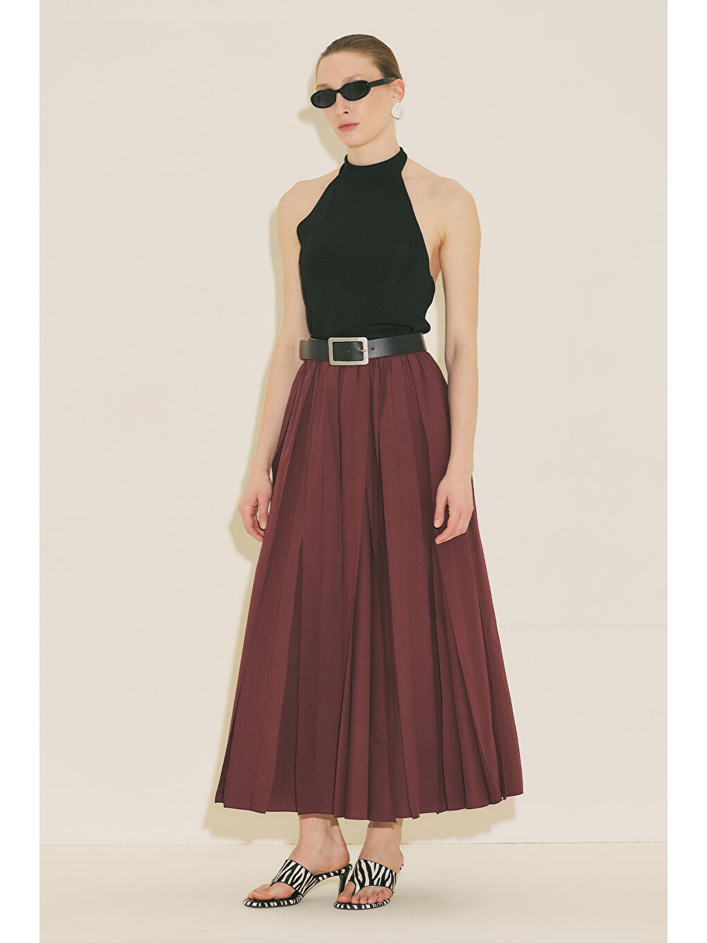 Zeya Parçalı Etek Bordo-4