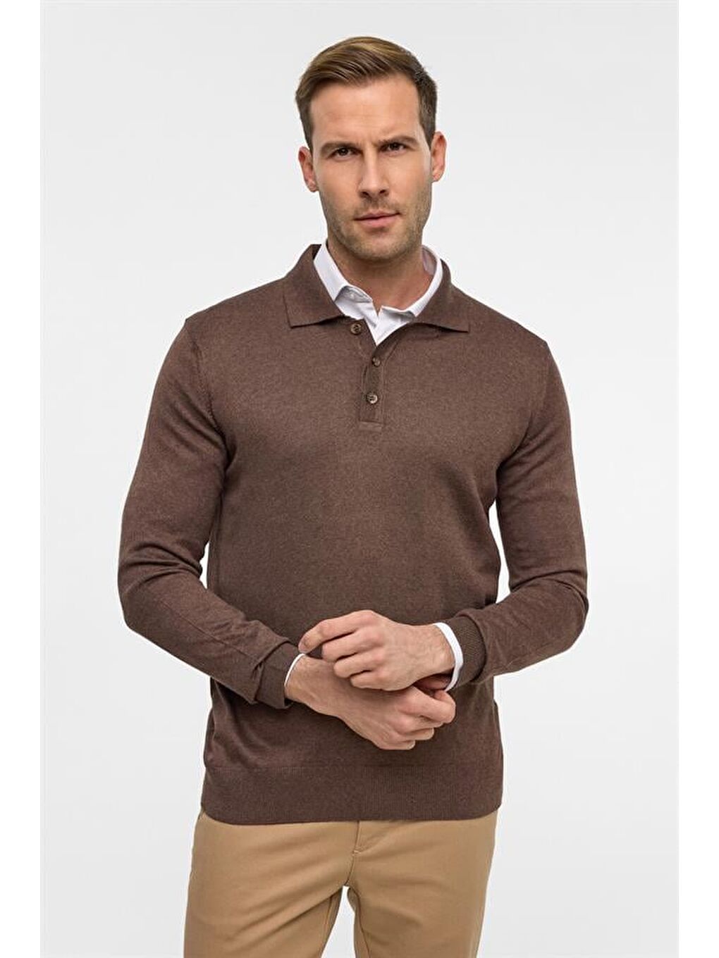 Kahverengi Sütlü Kahve Regular Düz Polo Yaka Triko-2