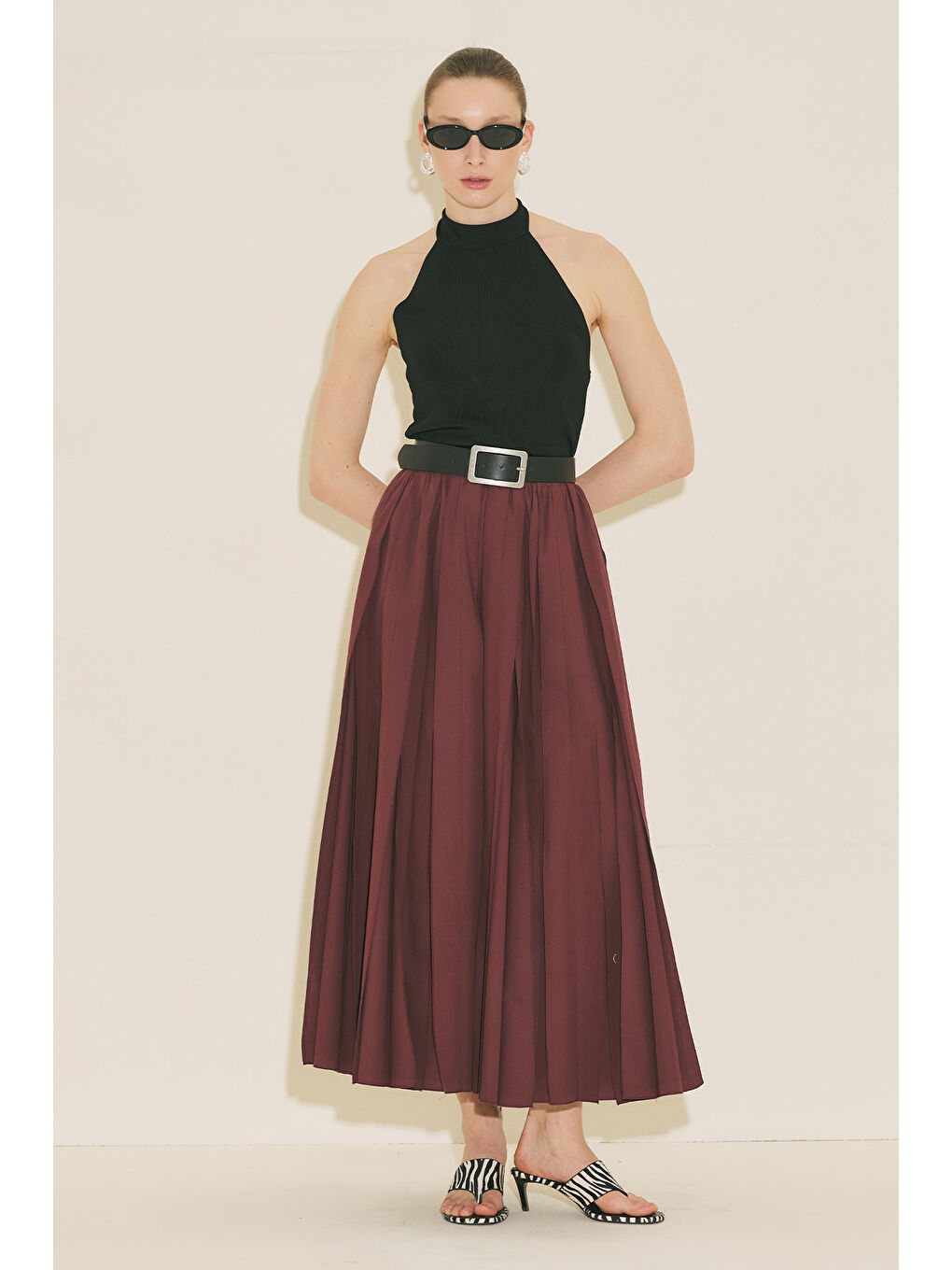 Zeya Parçalı Etek Bordo-5