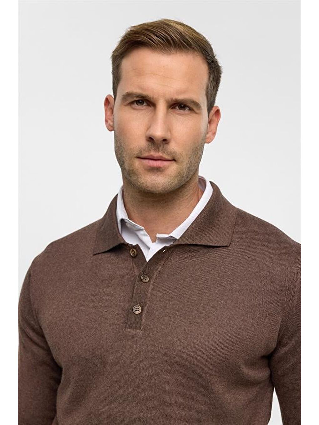 Kahverengi Sütlü Kahve Regular Düz Polo Yaka Triko-3