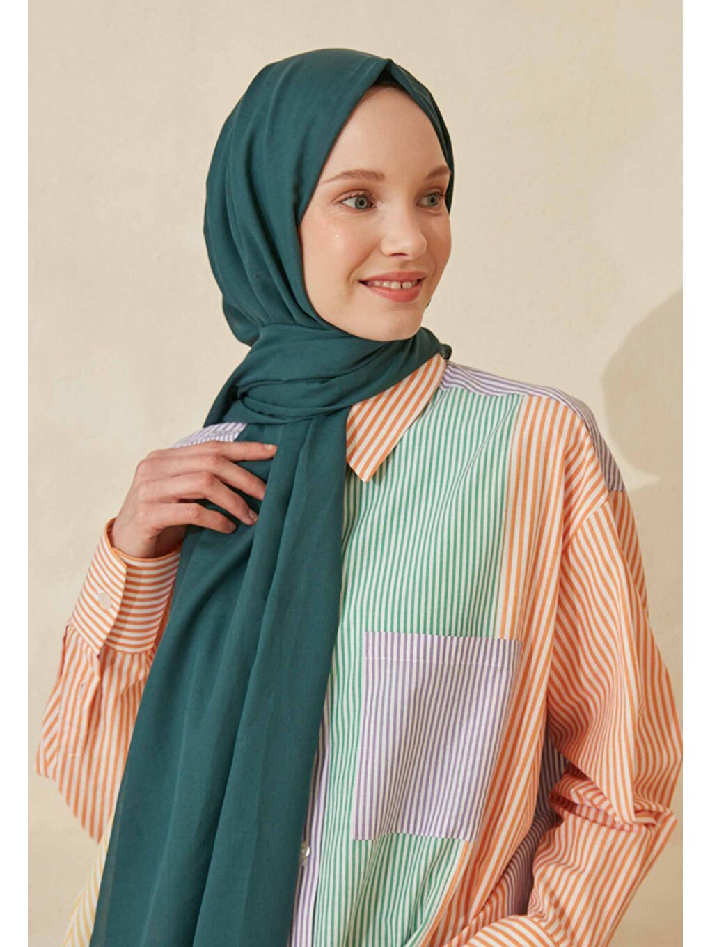 İnce Pamuk Vual Şal Petrol-1