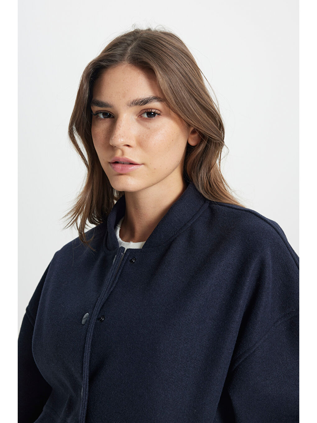 Loose Fit Rahat Kesim Lacivert Bomber Ceket-5