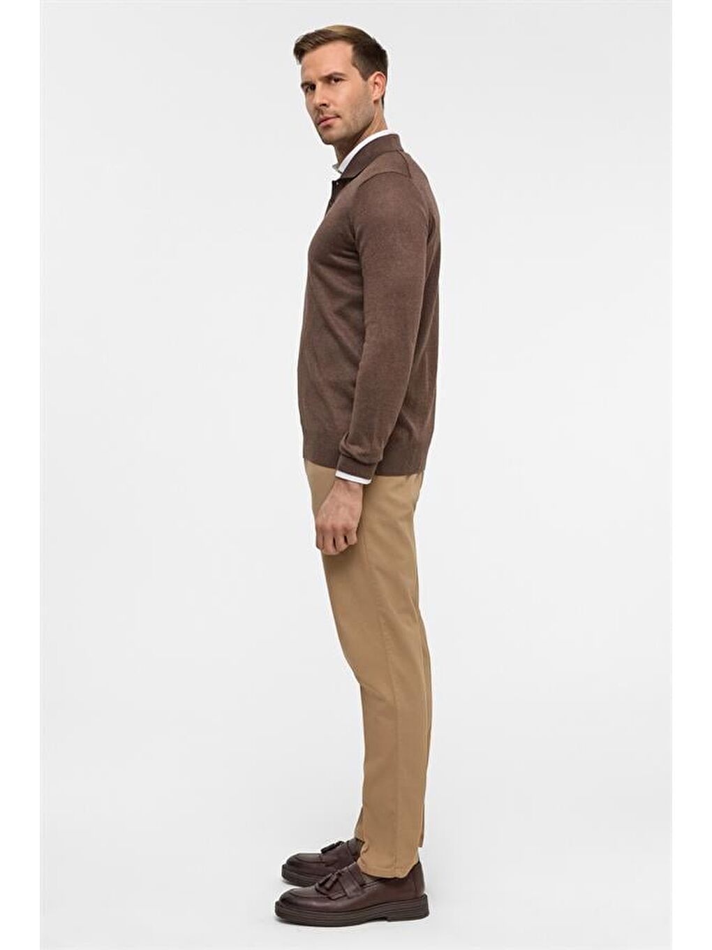 Kahverengi Sütlü Kahve Regular Düz Polo Yaka Triko-5