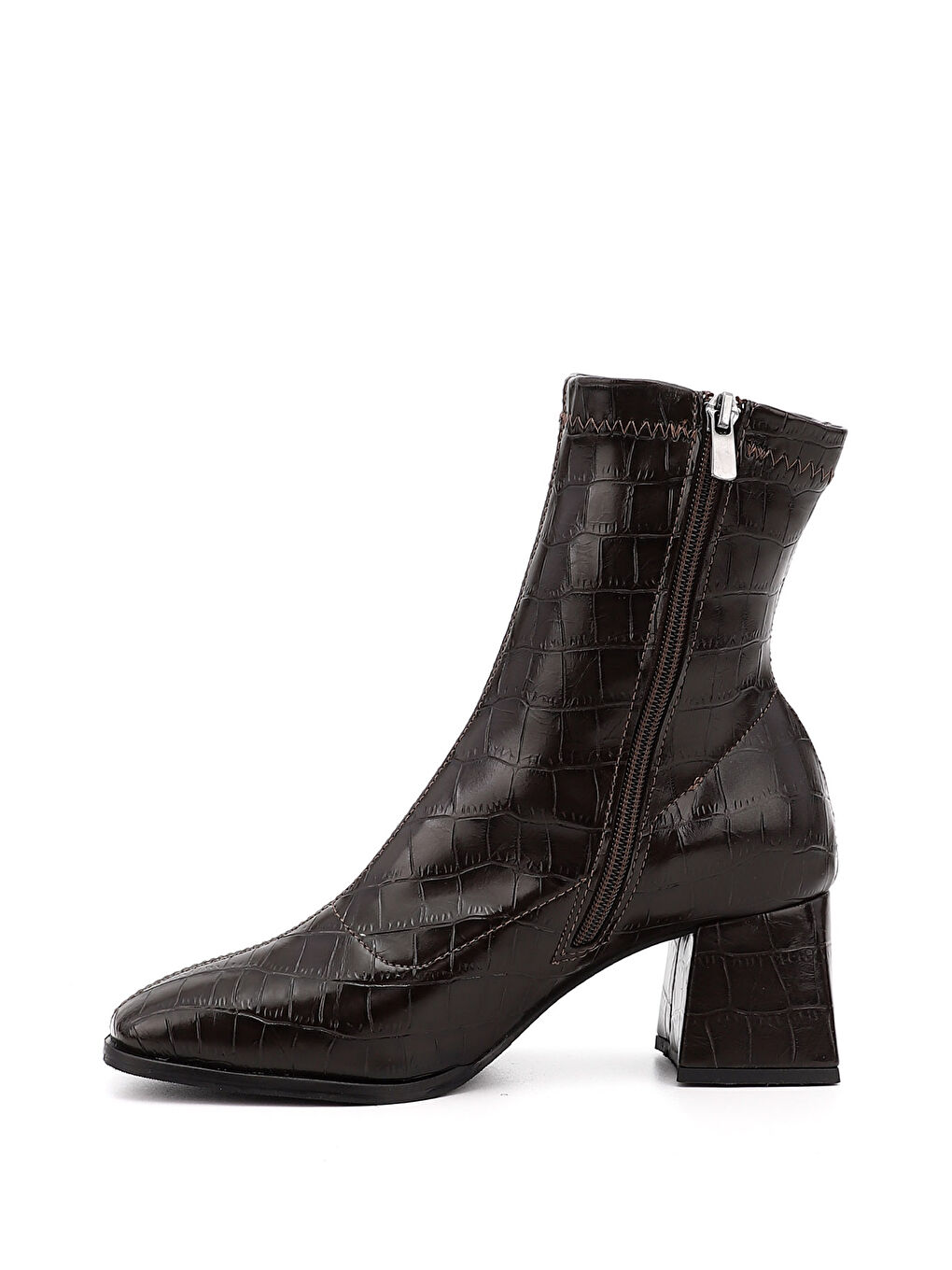 Kahverengi Kadın KAHVERENGİ Deri Görünümlü Kalın Topuklu Streç Bot-2