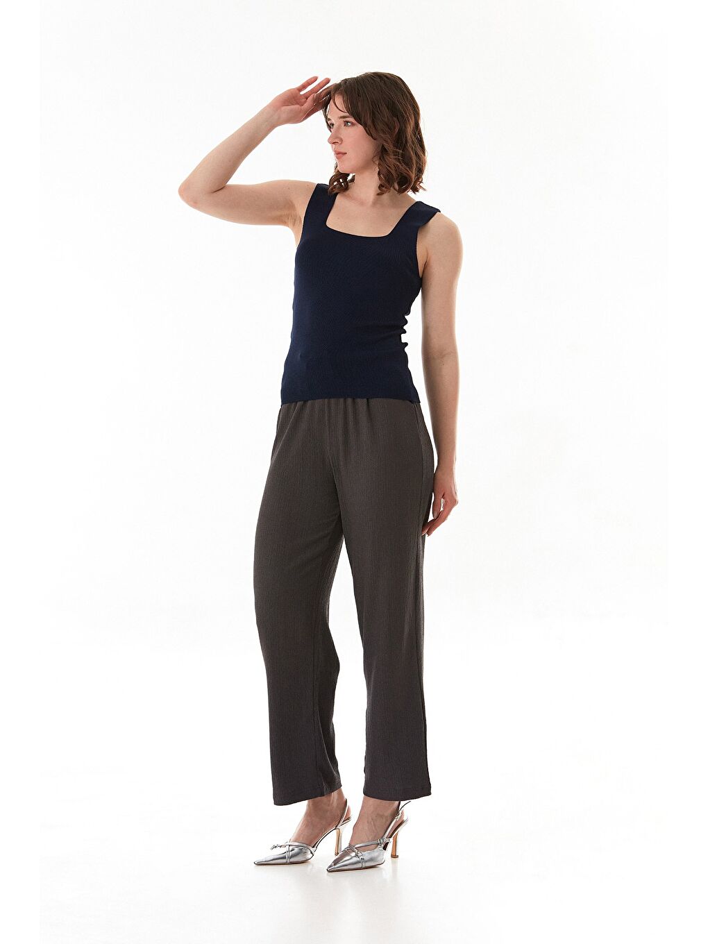 Lacivert Basic Kare Yaka Triko Bluz-2