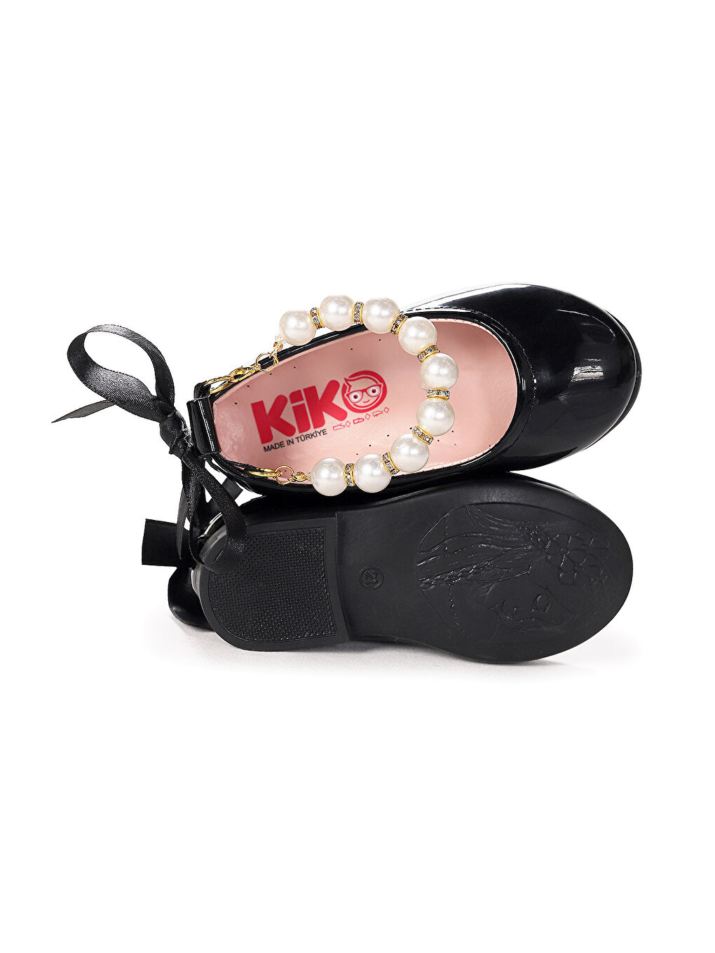 Siyah Blanch Rugan İncili Lastikli Kız Bebek Babet Ayakkabı-4