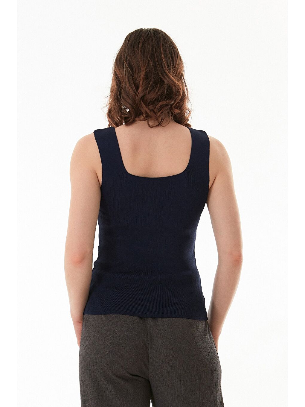 Lacivert Basic Kare Yaka Triko Bluz-3