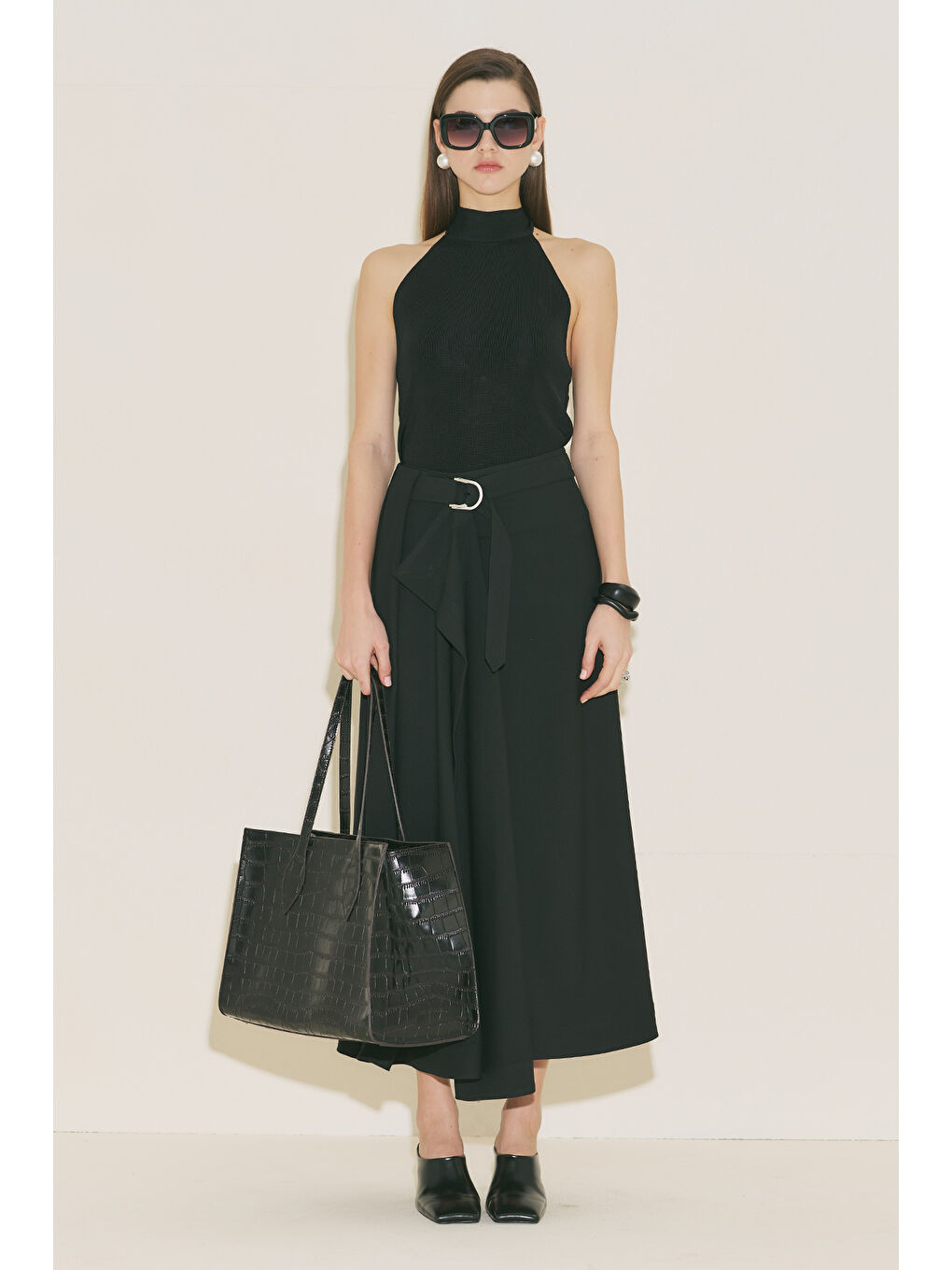 Asimetrik Kemerli Etek Siyah-1