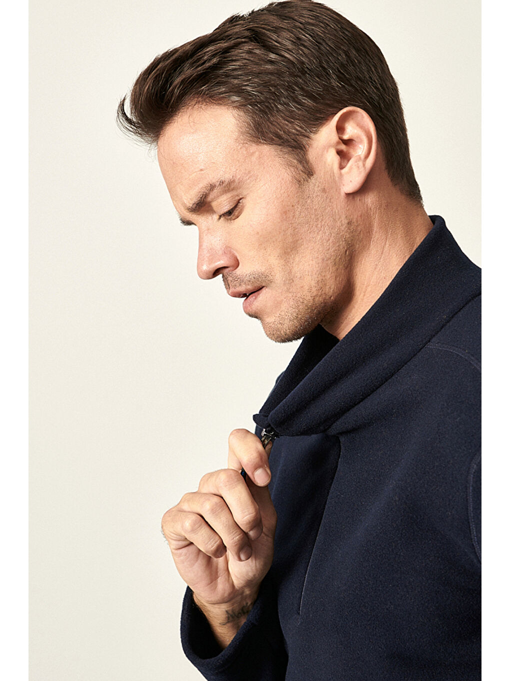 Erkek Lacivert Anti-Pilling Tüylenme Yapmayan Standart Fit Dik Yaka Polar Sweatshirt-4