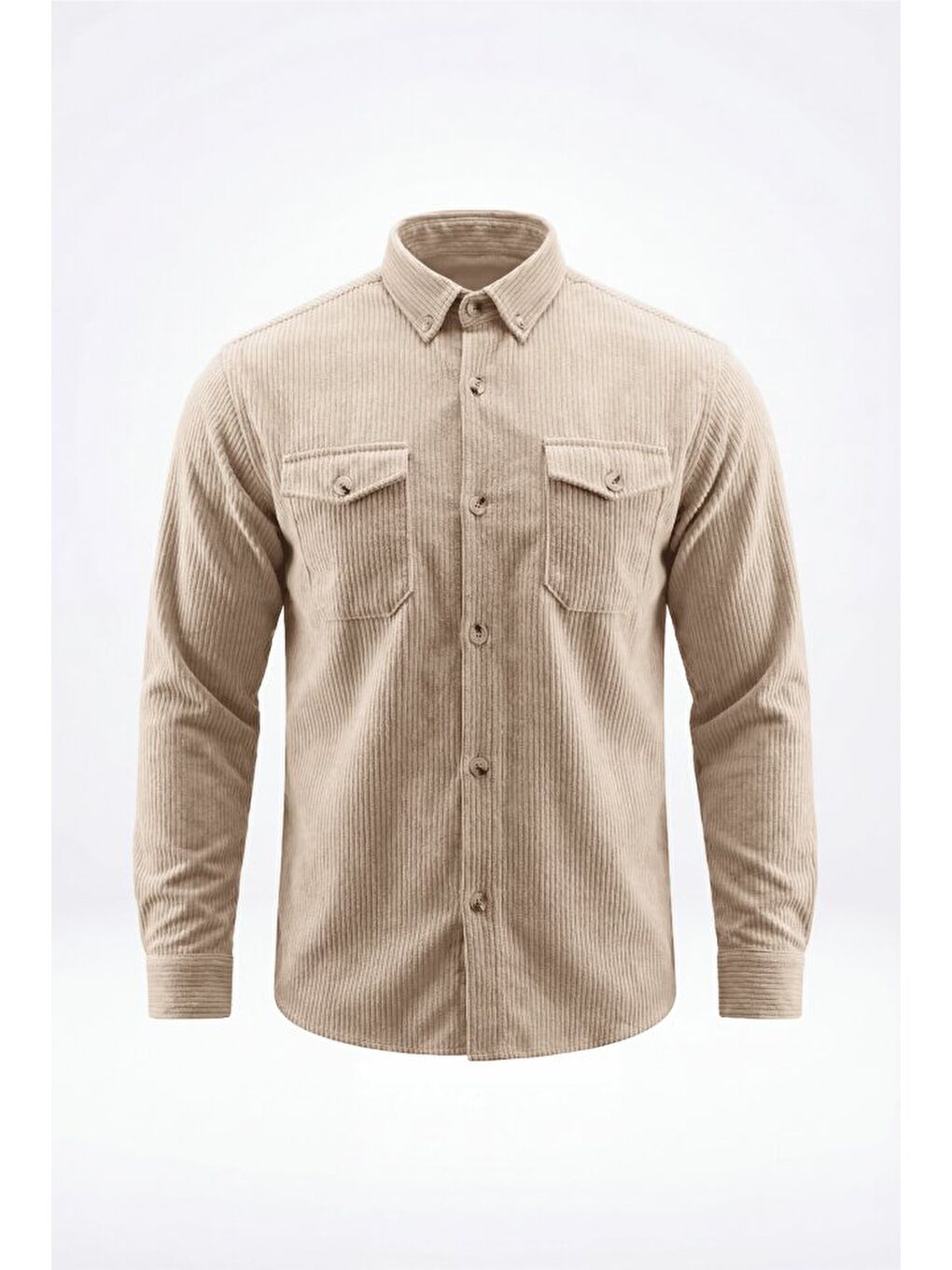 Kahverengi Erkek Uzun Kollu Cepli Kadife Gömlek-1