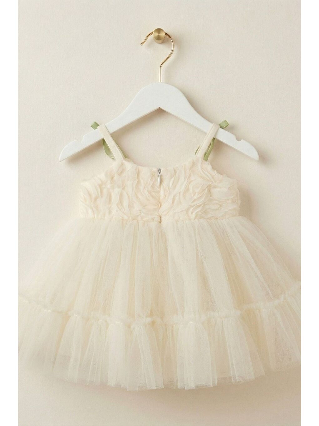 Ekru Kız Bebek Lale Figürlü Premium Tül Elbise-1