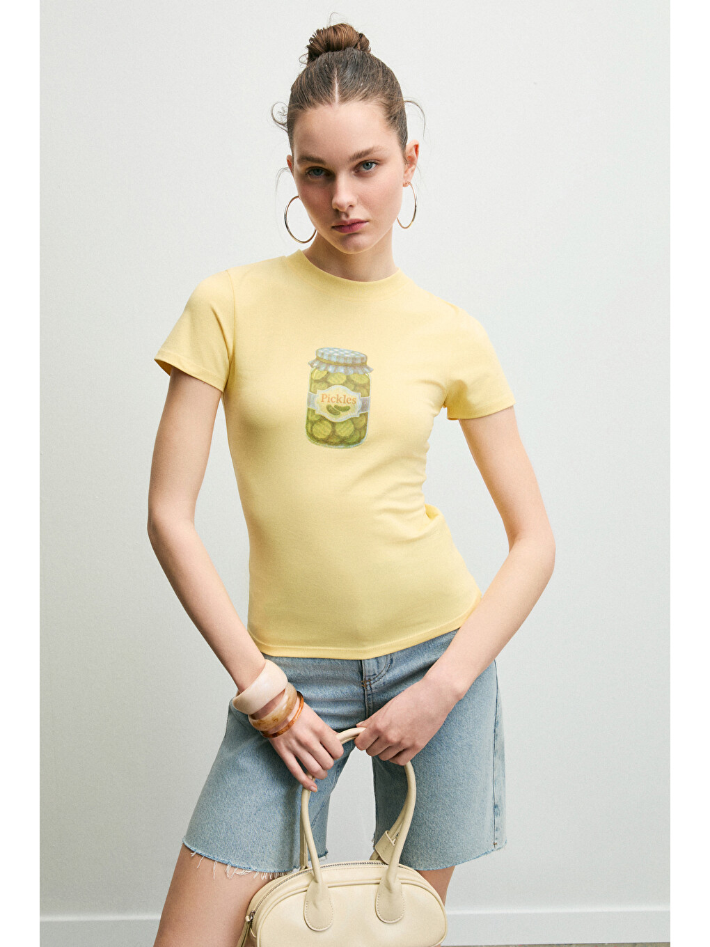 Sarı IMPERIA Kadın Yumuşak Kumaşlı Organik Pamuklu Baskı Detaylı SARI T-Shirt-1