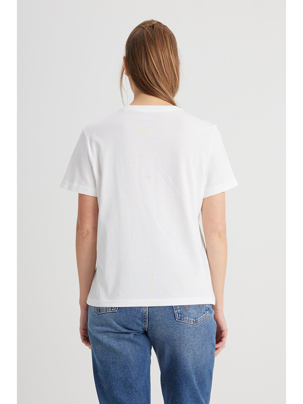 Regular Fit Normal Kesim Bisiklet Yaka %100 Pamuk Kırık Beyaz Tişört-4