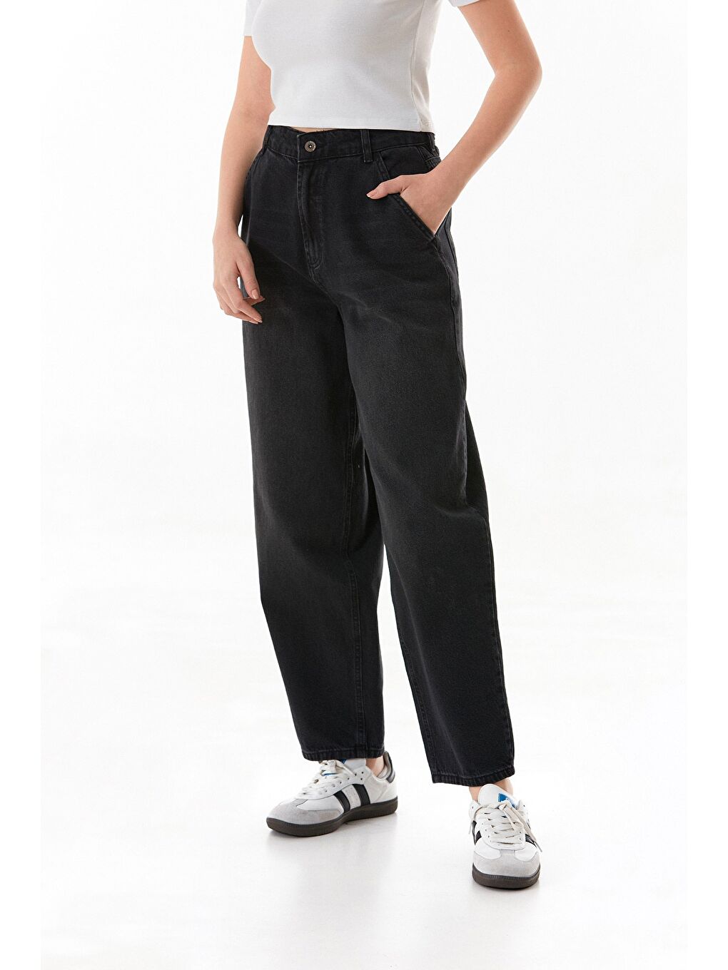 Antrasit Fermuarlı Şalvar Jean-1