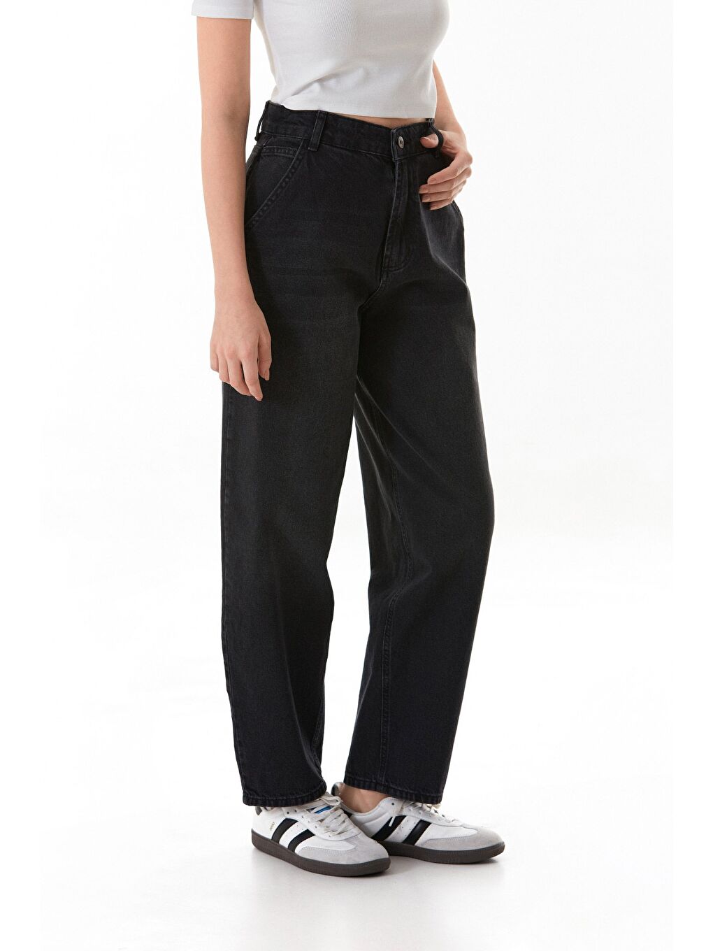 Antrasit Fermuarlı Şalvar Jean-4