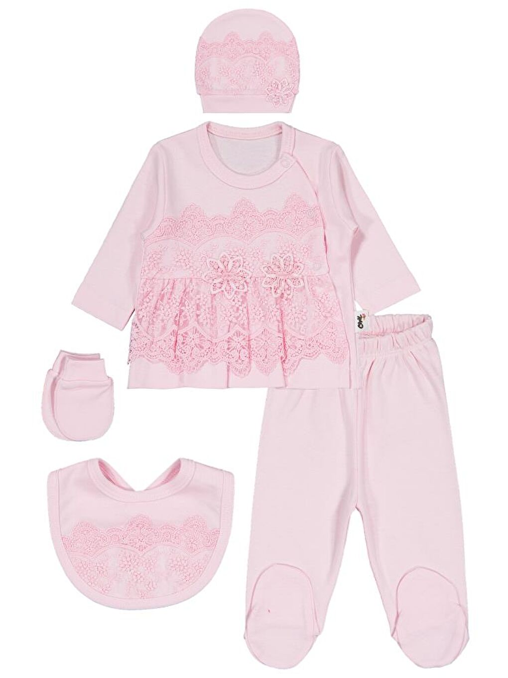 Baby Fırfır Tüllü Zıbın Takımları - Pembe 0-1 Ay