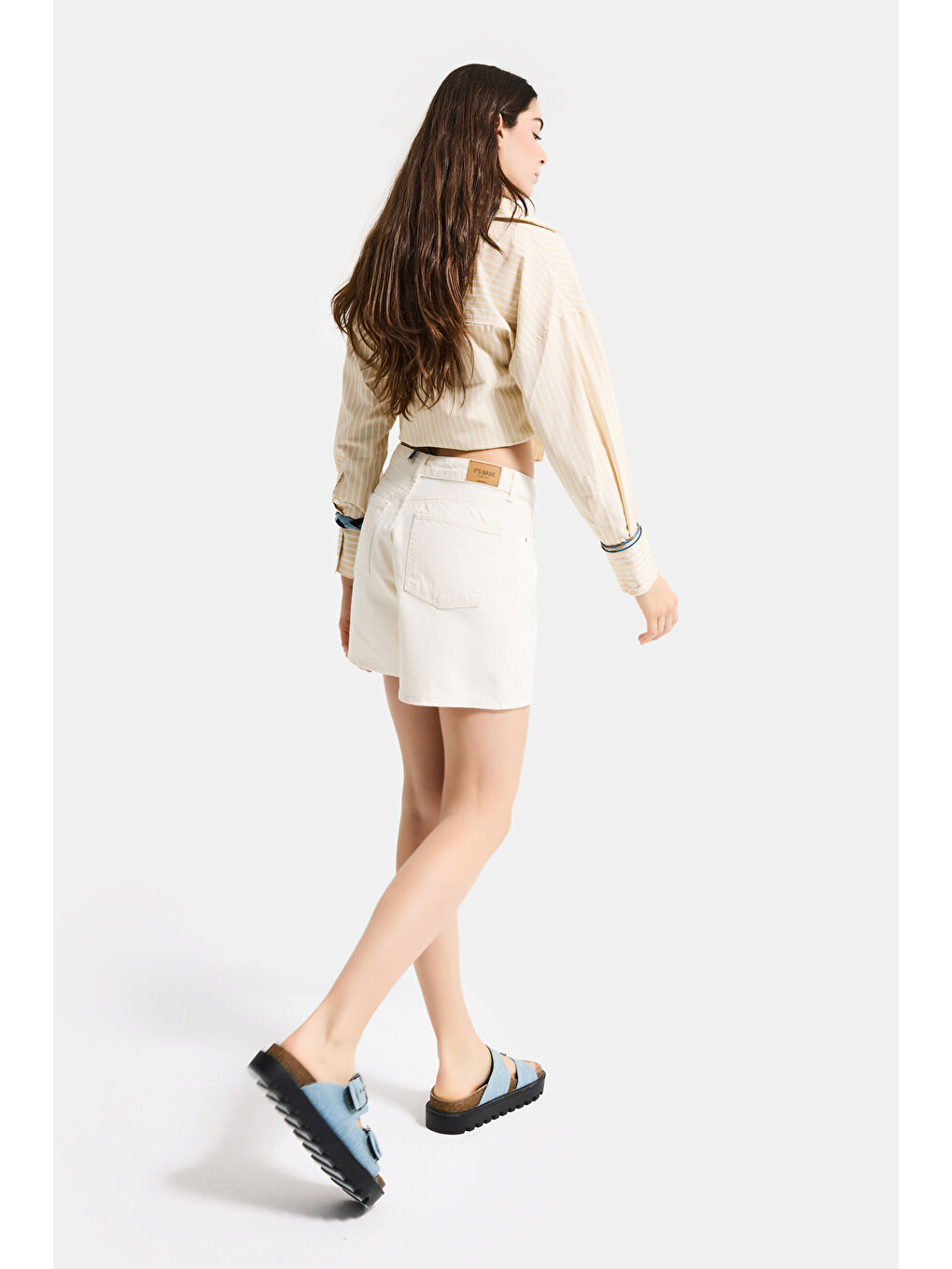 Bej Kadın Raw Diana 7s6-69 Mom Fit Midi Boy Denim Şort-3