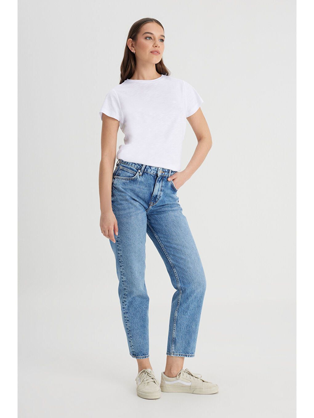 Regular Fit Normal Kesim Yüksek Bel Düz Paça %100 Pamuk Carol Mavi Jean Jean Pantolon-1