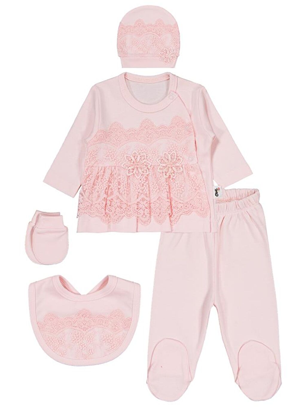 Pembe Baby Fırfır Tüllü Zıbın Takımları - Pudra 0-1 Ay