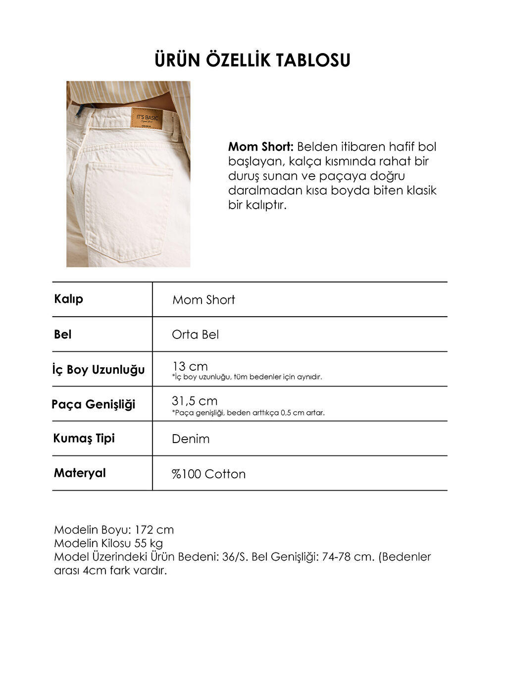 Bej Kadın Raw Diana 7s6-69 Mom Fit Midi Boy Denim Şort-4