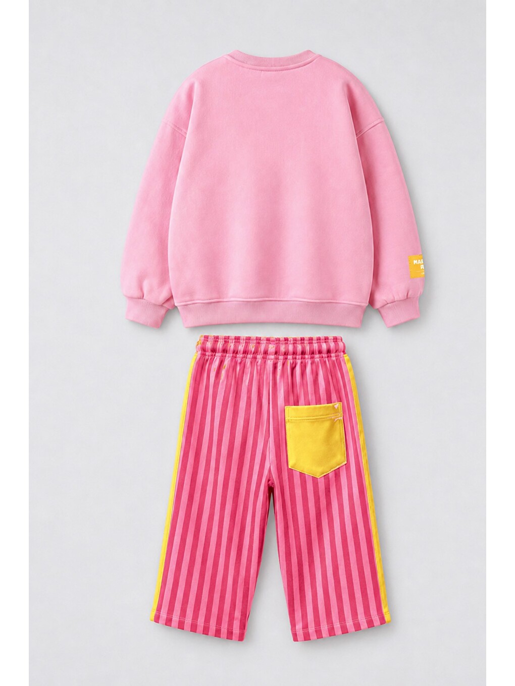 Kız Çocuk Pembe Kedi Baskılı Sweatshirt Ve Pembe Çizgili Eşofman Alt Üst Takım-6