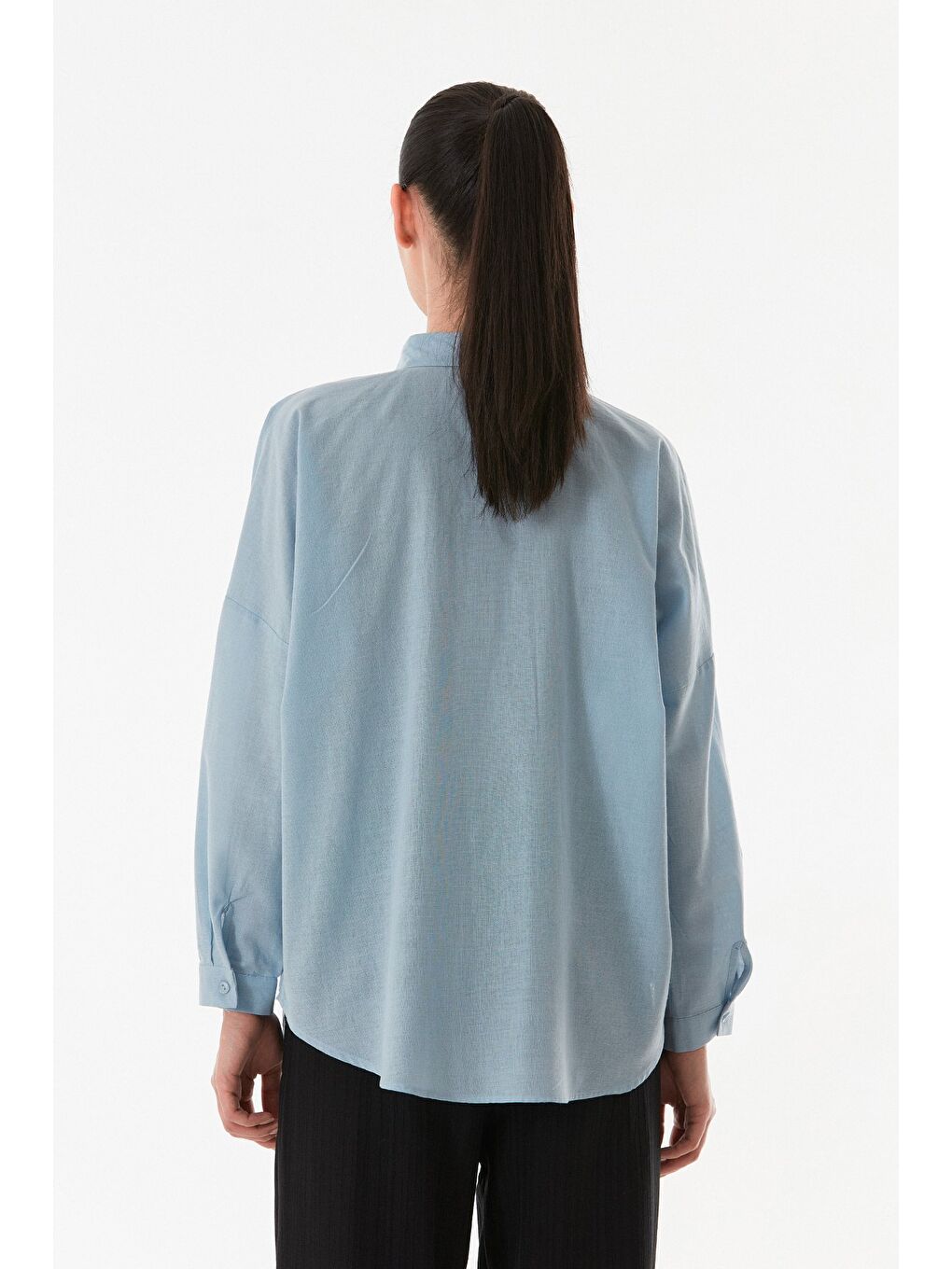 Mavi Basic Çift Cepli Oversize Gömlek-4