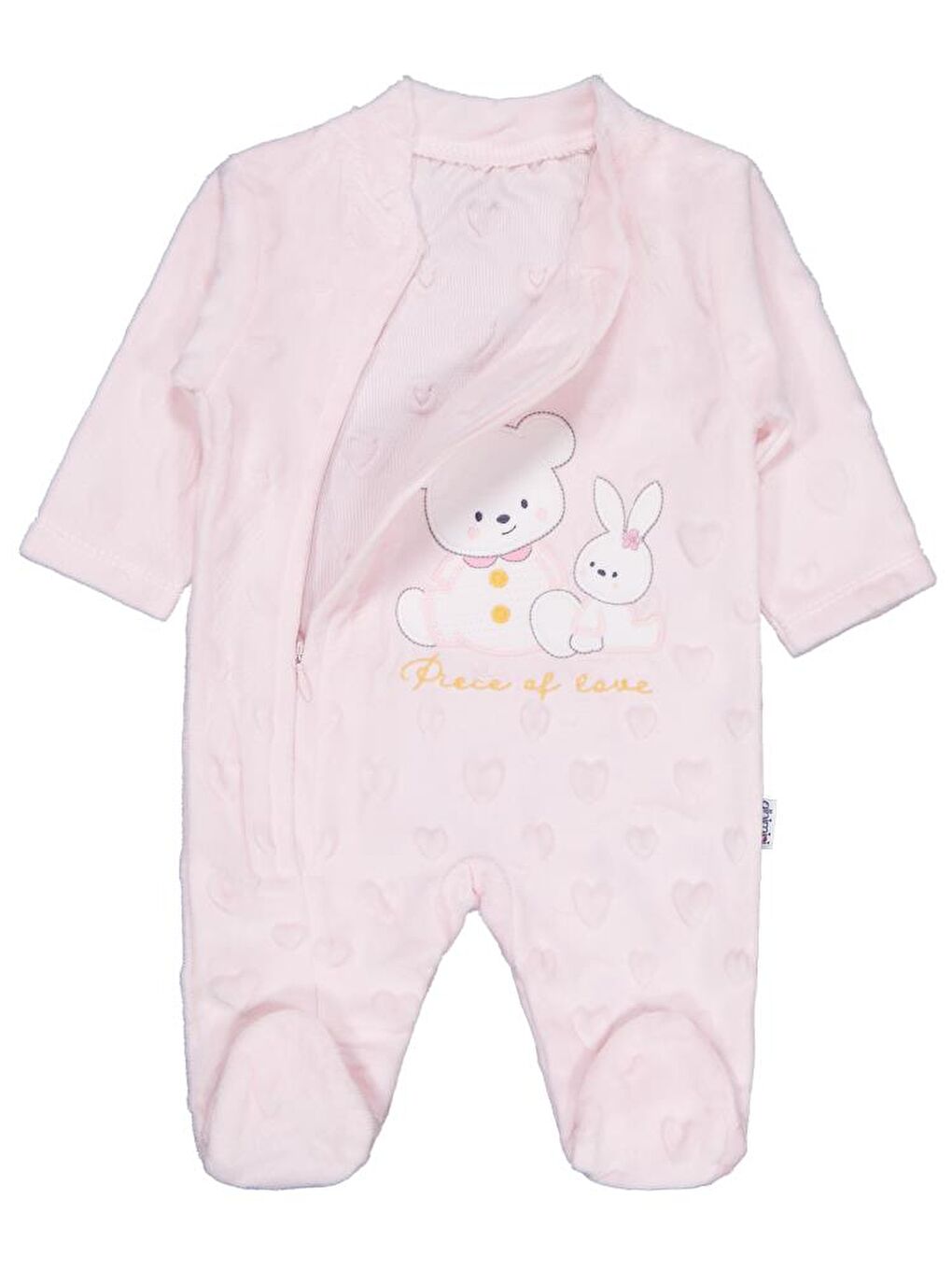 Kız Ayı Tavşan Nakış Fermuarlı 1-6 Ay Tulum - Pembe 1-3 Ay