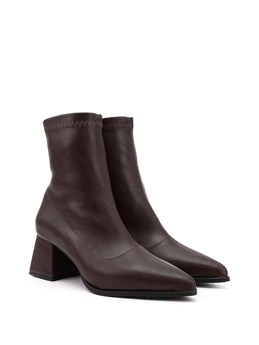 Kahverengi Kadın ÇİKOLATA KAHVE Deri Görünümlü Kalın Topuklu Streç Bot-1