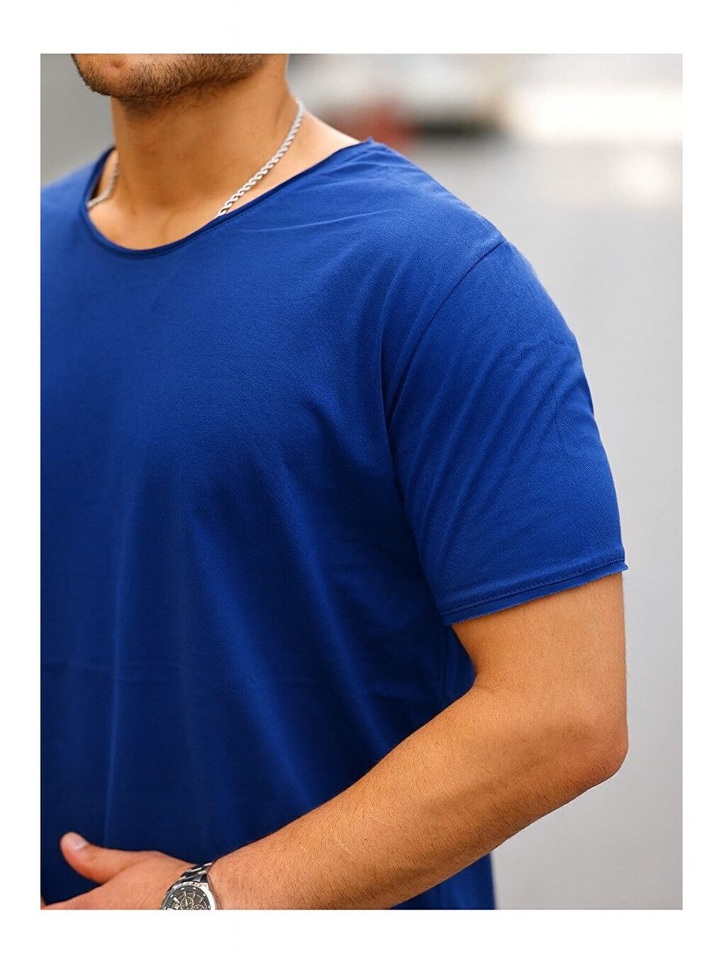 Mavi Erkek Basic Geniş Yaka Salaş Yazlık Bol Saks Tişört-1