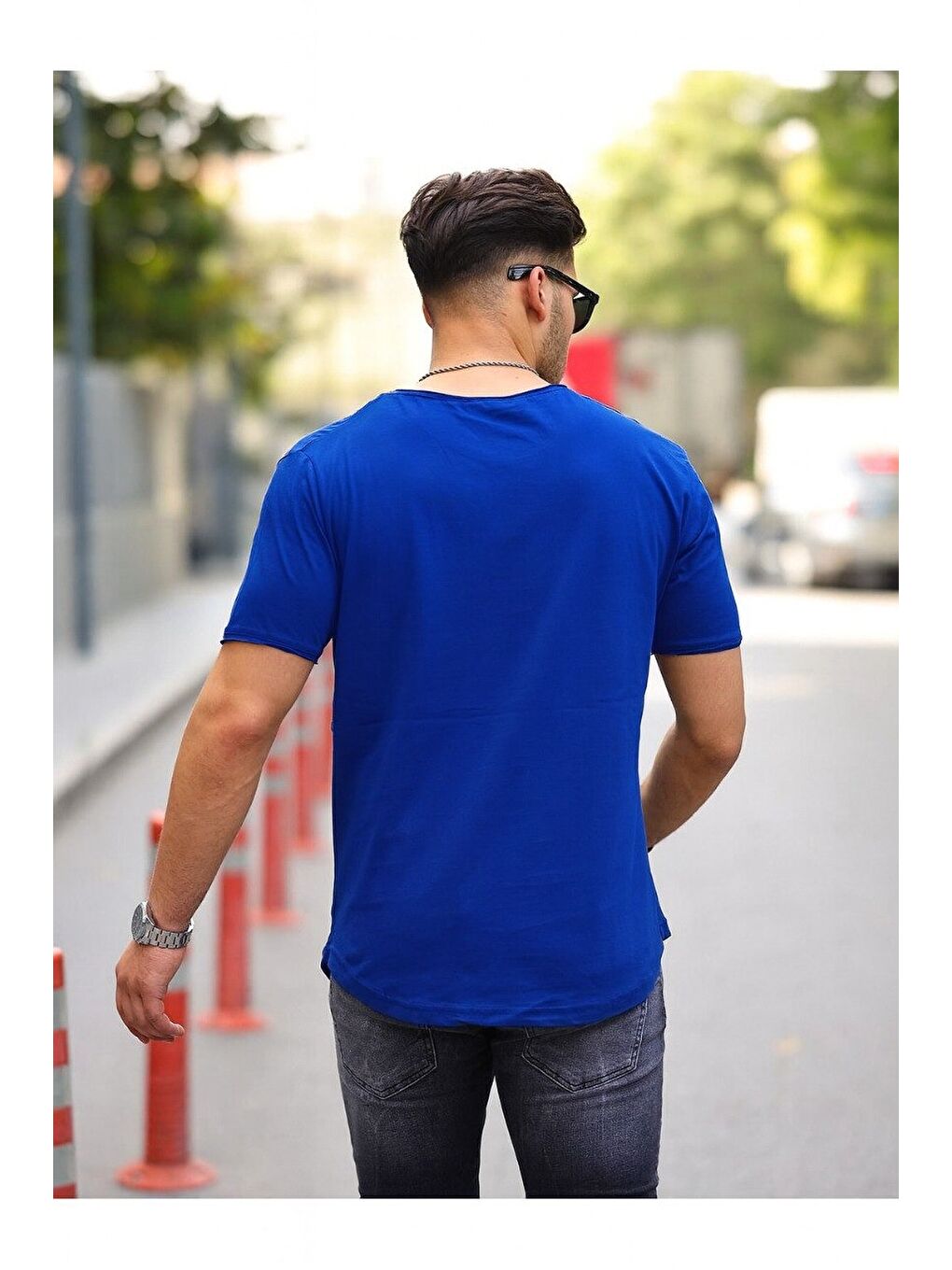 Mavi Erkek Basic Geniş Yaka Salaş Yazlık Bol Saks Tişört-2