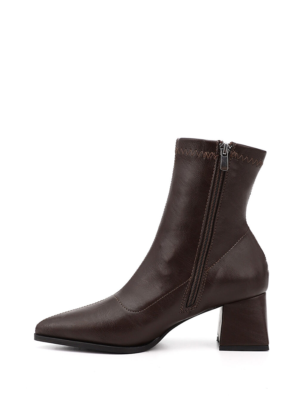 Kahverengi Kadın ÇİKOLATA KAHVE Deri Görünümlü Kalın Topuklu Streç Bot-2