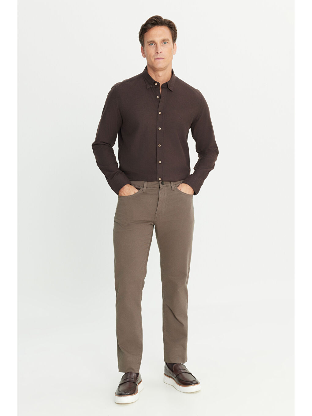 Erkek Haki Pamuklu Slim Fit Dar Kesim 5 Cep Armürlü Esnek Pantolon-1