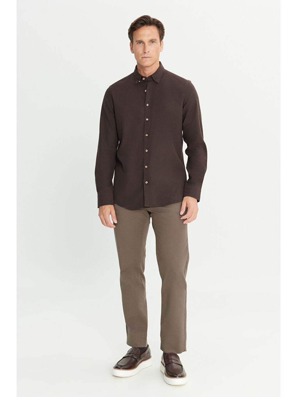 Erkek Haki Pamuklu Slim Fit Dar Kesim 5 Cep Armürlü Esnek Pantolon-2