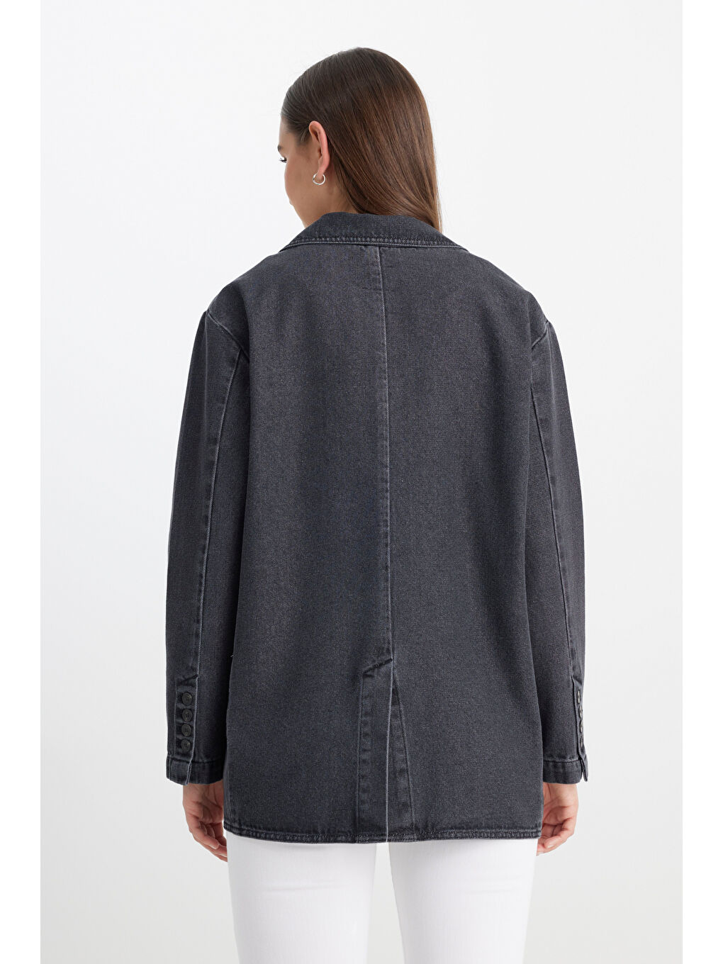 Oversize Bol Kesim %100 Pamuk Antrasit Jean Jean Ceket-6