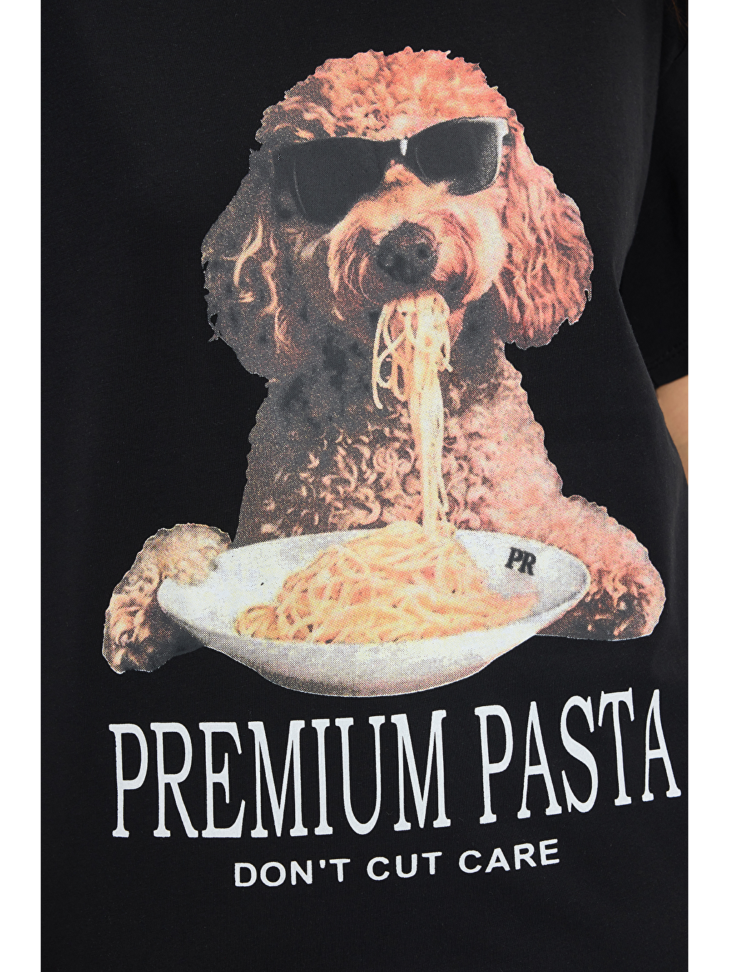 Kadın Oversize Geniş Kesim %100 Pamuk Bisiklet Yaka Kısa Kollu Baskılı Siyah Tişört-3