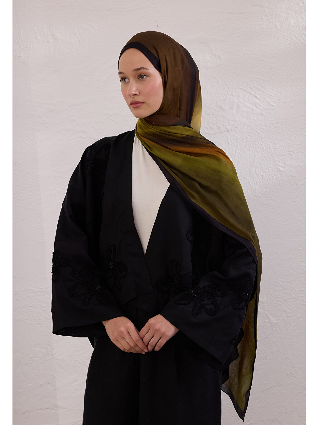 Color Brush Desen Rami Şal Haki-1