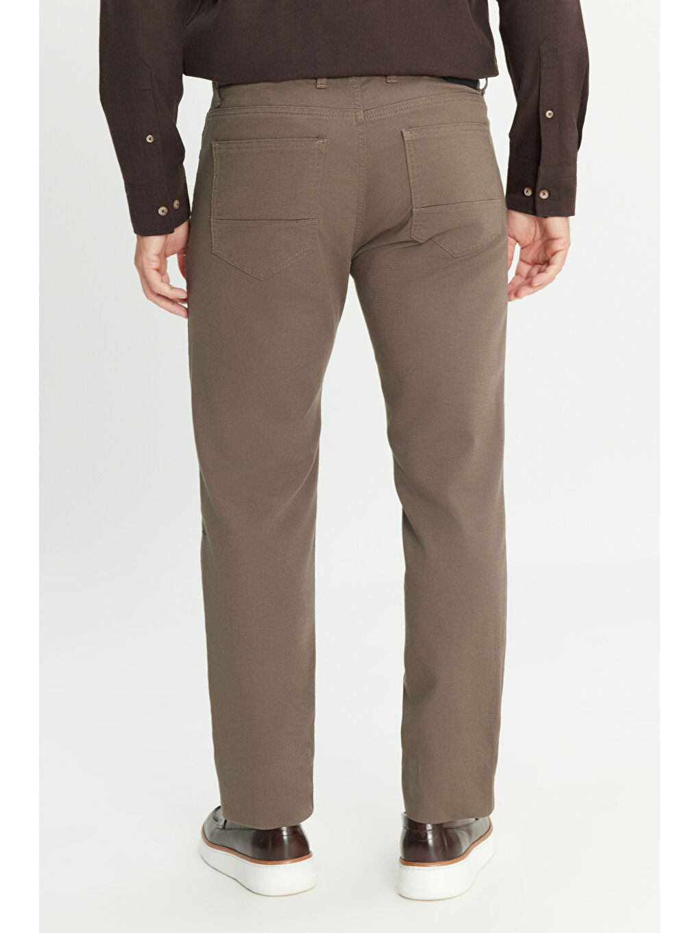 Erkek Haki Pamuklu Slim Fit Dar Kesim 5 Cep Armürlü Esnek Pantolon-4