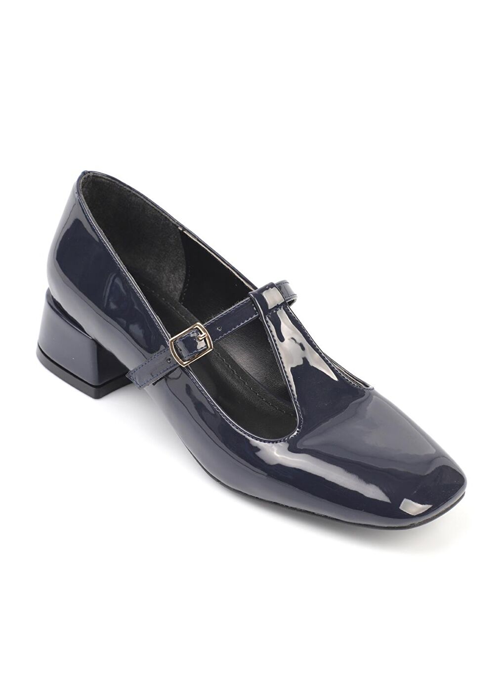 Lacivert Küt Burunlu T Bantlı Alçak Topuk Kadın Ayakkabı-2