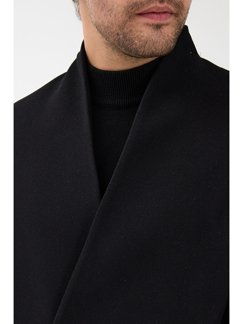 Erkek Kruvaze Kaşe Palto Mont Siyah-6