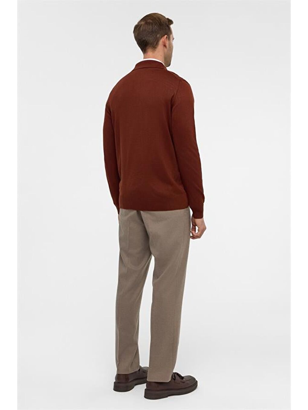 Kahverengi Kiremit Regular Düz Polo Yaka Triko-7