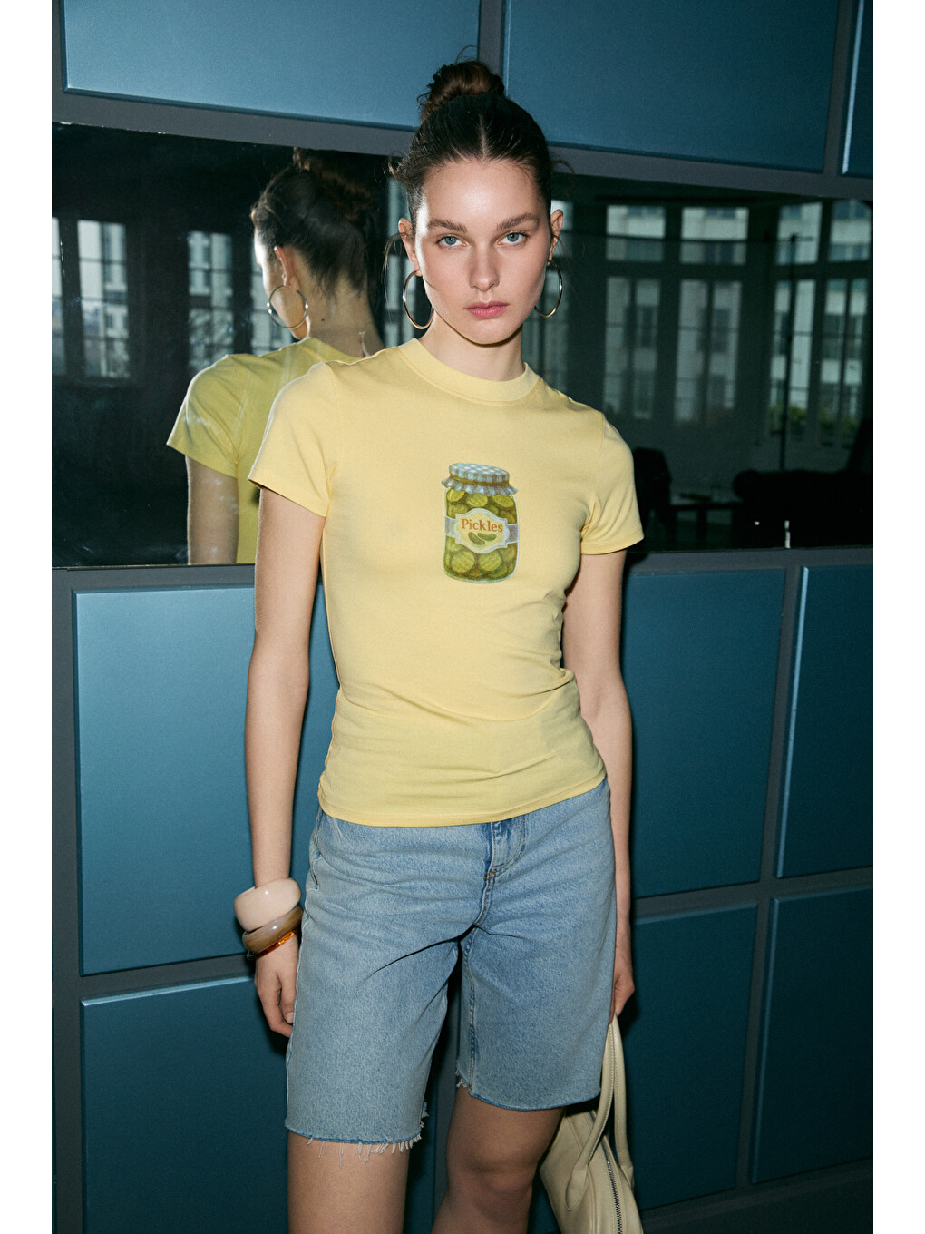 Sarı IMPERIA Kadın Yumuşak Kumaşlı Organik Pamuklu Baskı Detaylı SARI T-Shirt-2